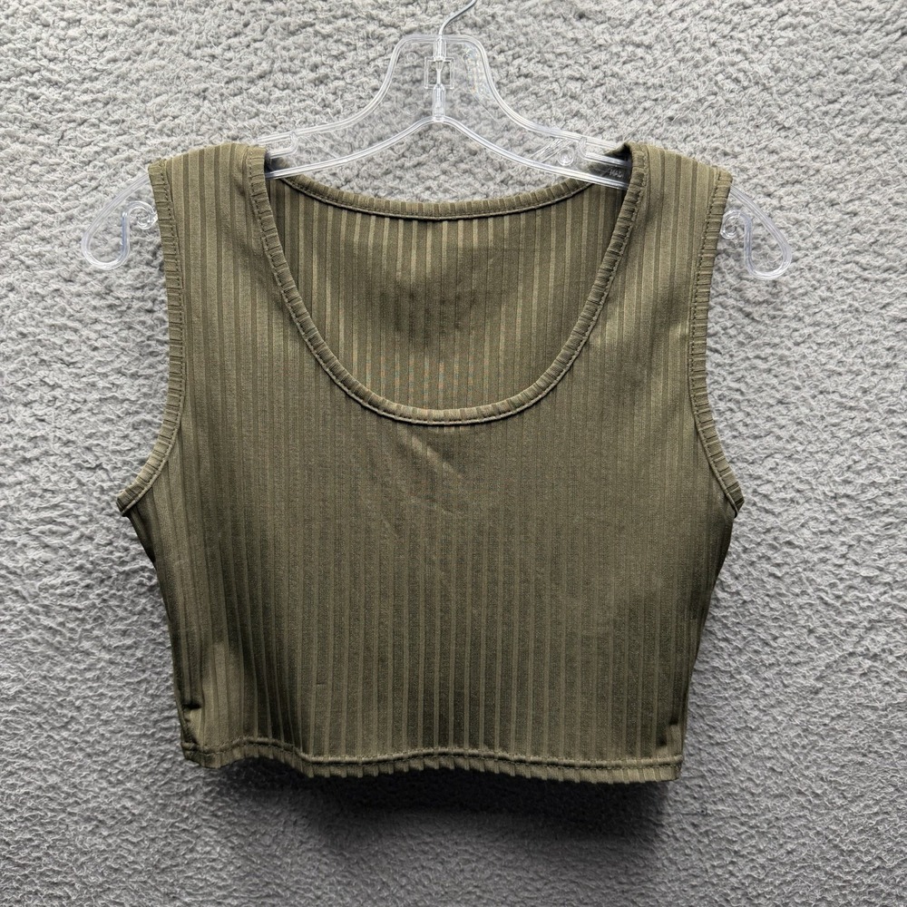 Ladies Tank Top Women's Size Medium Olive Green Ribbed Cropped Tank Top Ladies M